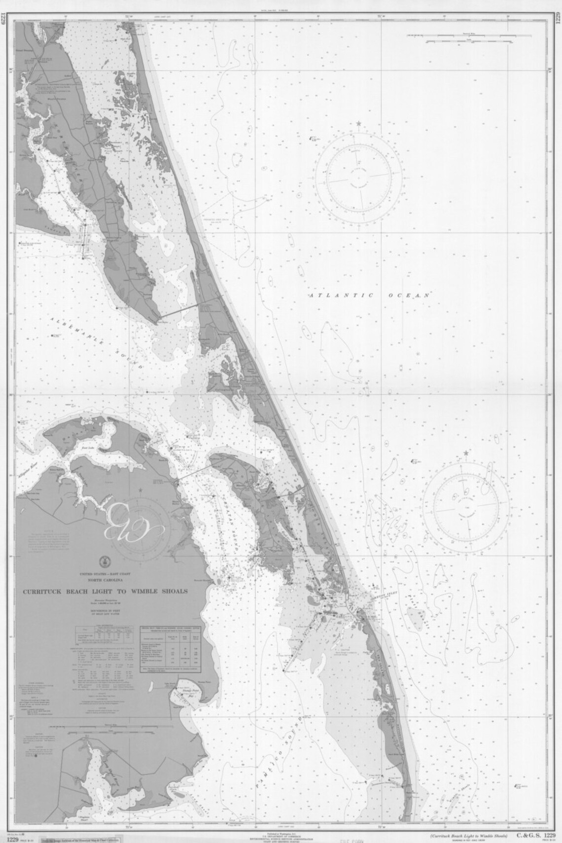 Coastal North Carolina Chart Map Grey DIGITAL PRINT for Download 20 X 30 Currituck Light to ...