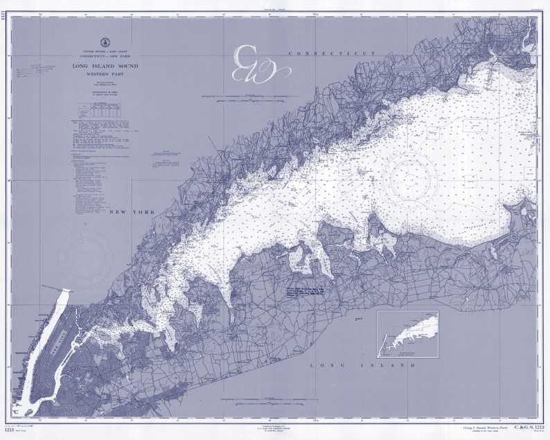 Long Island Sound Nautical Chart 1958 Vintage Map Art (digital