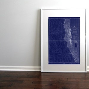 Coos Bay to Monterey Bay Nautical Chart Map 1948 Dark Blue DIGITAL PRINT 20 x 30, Map Art Prints, Printable Wall Art, Cape Blanco
