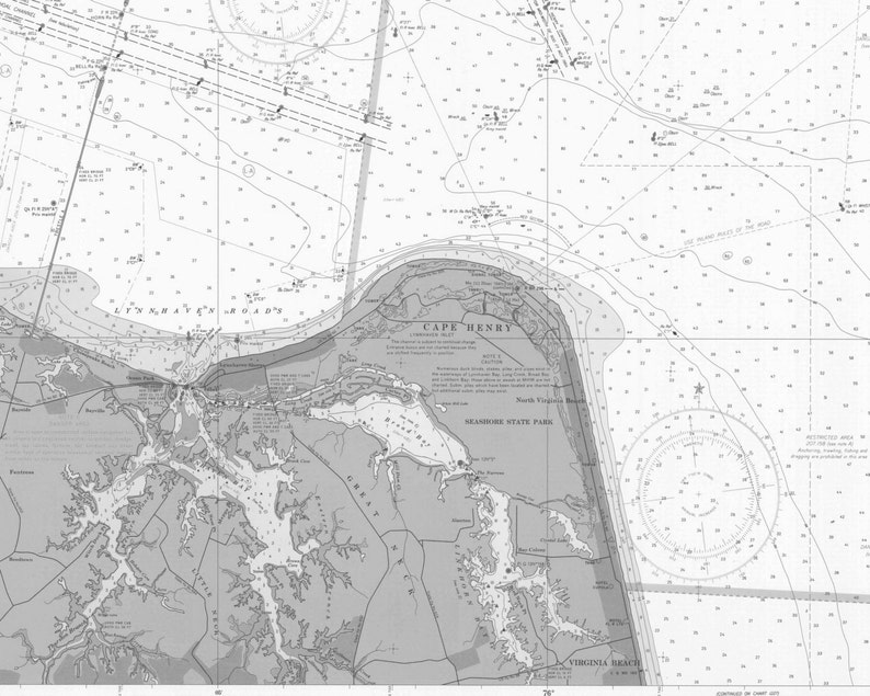 Chesapeake Bay Virginia Nautical Chart Map 1965 Grey DIGITAL PRINT for ...