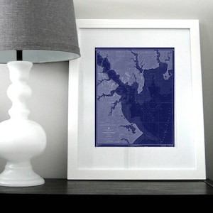 Annapolis Harbour Maryland carta nautica mappa 1966 stampa digitale blu scuro per il download 16 x 20, arte mappa stampabile, arte della parete, baia di Chesapeake