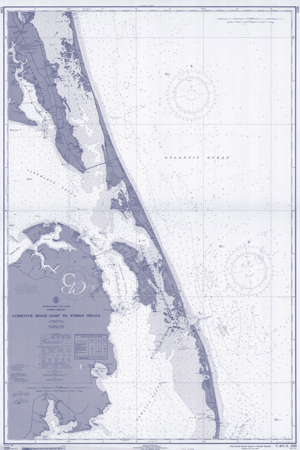 Coastal North Carolina Chart Map Blue DIGITAL PRINTABLE Art