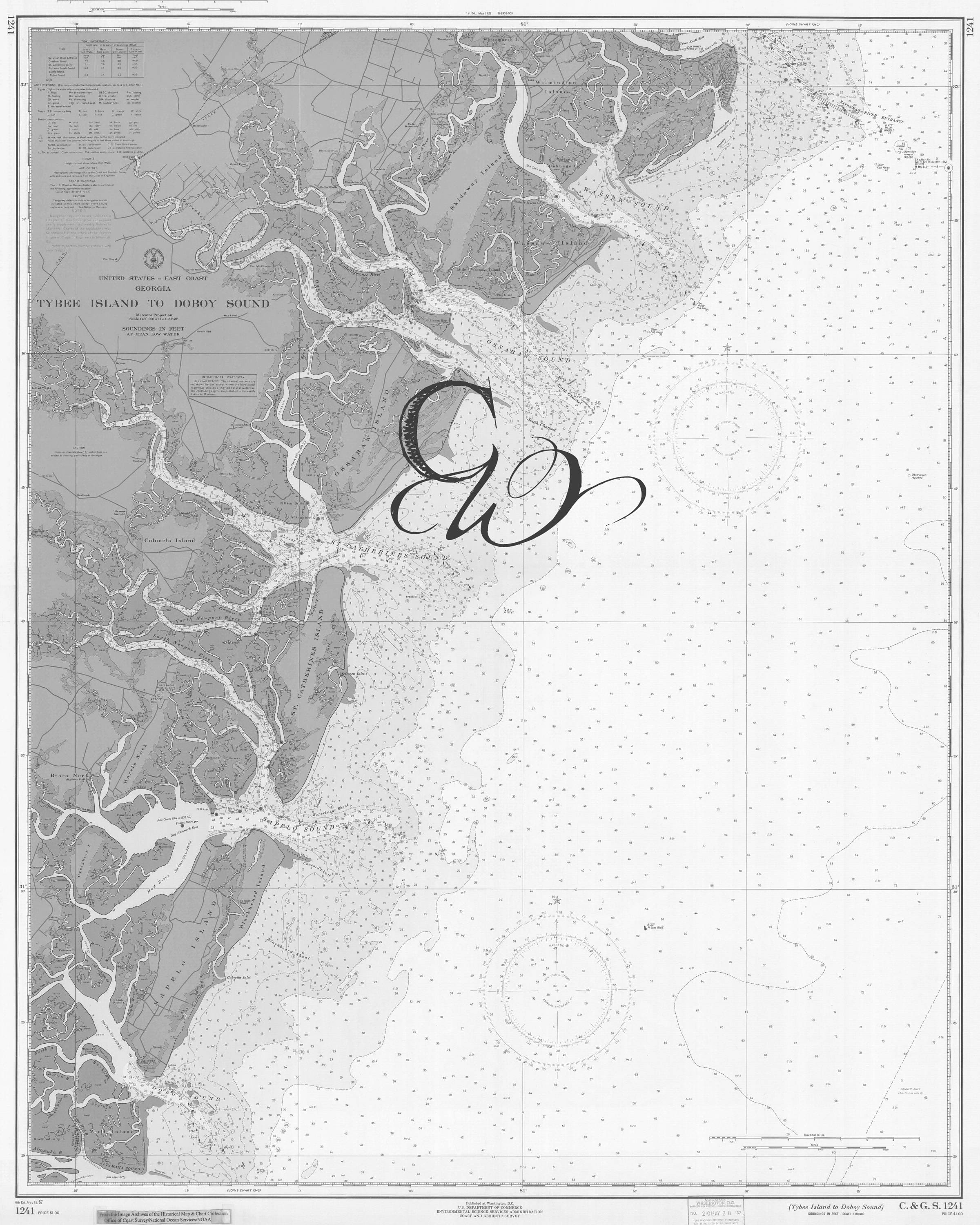 Tybee Island Map Doboy Sound Nautical Chart Map 1967 Grey
