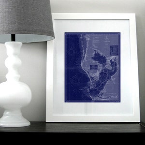 Tampa Bay St. Joesph Sound Florida Nautical Chart 1958 Dark Blue, Descarga digital 16 x 20, Impresiones de mapas, Arte de viaje, Arte mural imprimible
