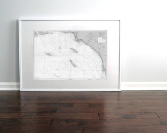 Coastal California State Nautical Chart Map 1947 Grey DIGITAL PRINT Downloadable 20 x 30, Map Art Prints, Printable Wall Art, Map