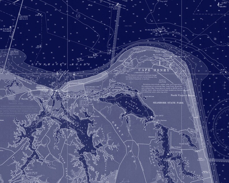 Chesapeake Bay Virginia Nautical Chart Map 1965 Blueprint - Etsy