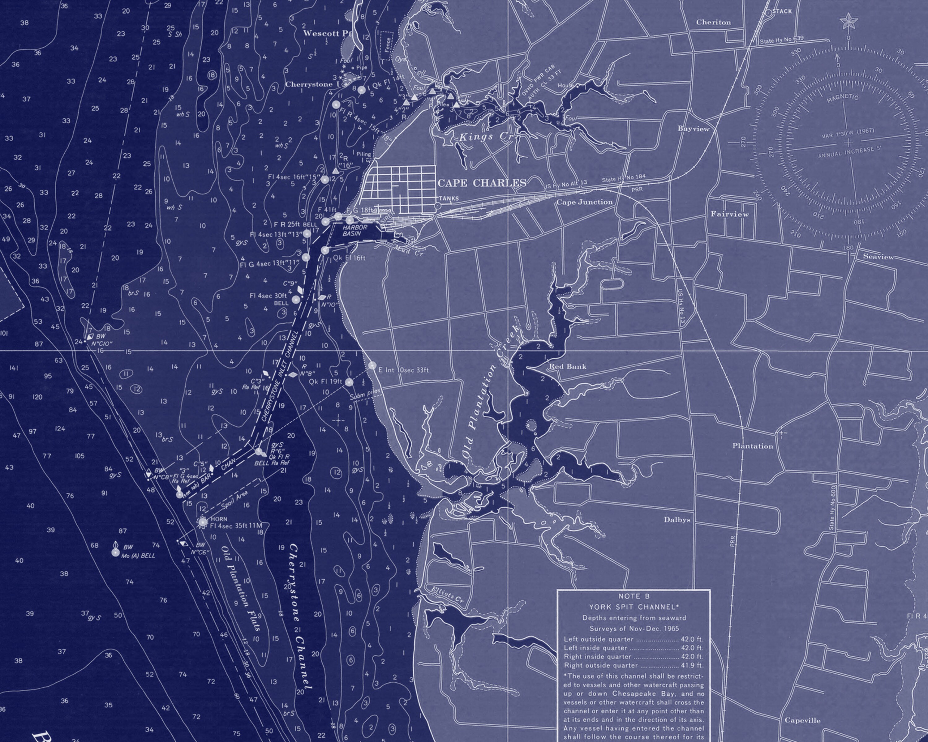 Eastern Shore Cape Charles Virginia Nautical Chart Map 1965 DIGITAL
