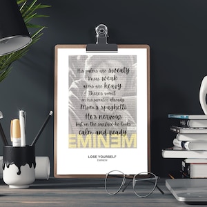 Eminem Songtekst Art A4 print muziek muur decor hiphop songtekst poster rap thema kamer decor cadeau voor muziekliefhebbers