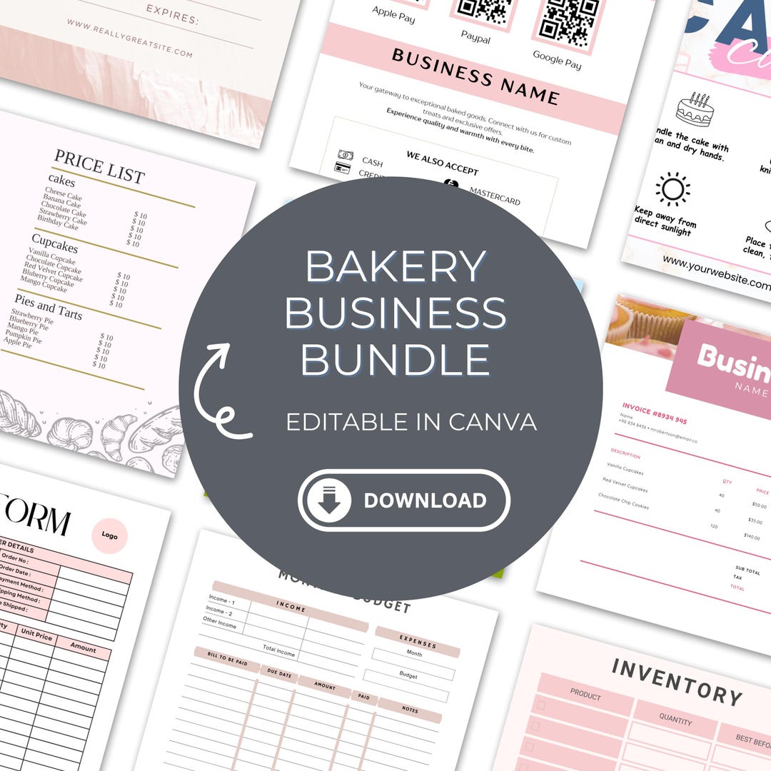 Bakery Business Template Bundle | Editable Canva Templates | Business ...