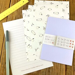 Conjunto de cartas, design Shimaenaga, 12 papéis, 4 envelopes e 18 adesivos pequenos, fabricado no Japão