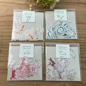 Adesivi Washi Flake 24 pezzi, 6 diversi design, animali, dinosauri, anatre, cani, gatti, Ah la la, progettati in Giappone, Matoka, El Commun