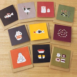 10 différents packs de variétés de mini-cartes, nourriture japonaise et design animalier, avec enveloppe, carte de vœux, carte-cadeau, carte vierge, Matoka, El Commun