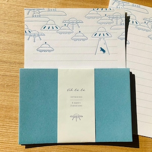 Impresión tipográfica Juego de cartas, Aliens y OVNI, Ah la la, 6 papeles 3 sobres, Hecho en Japón