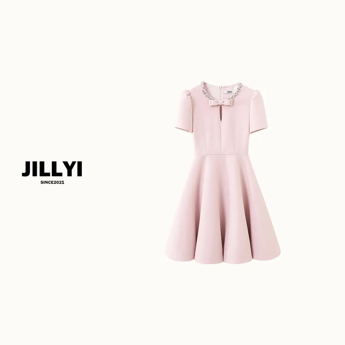 Élodie – Pink Bow-Neck Fit & Flare Dress