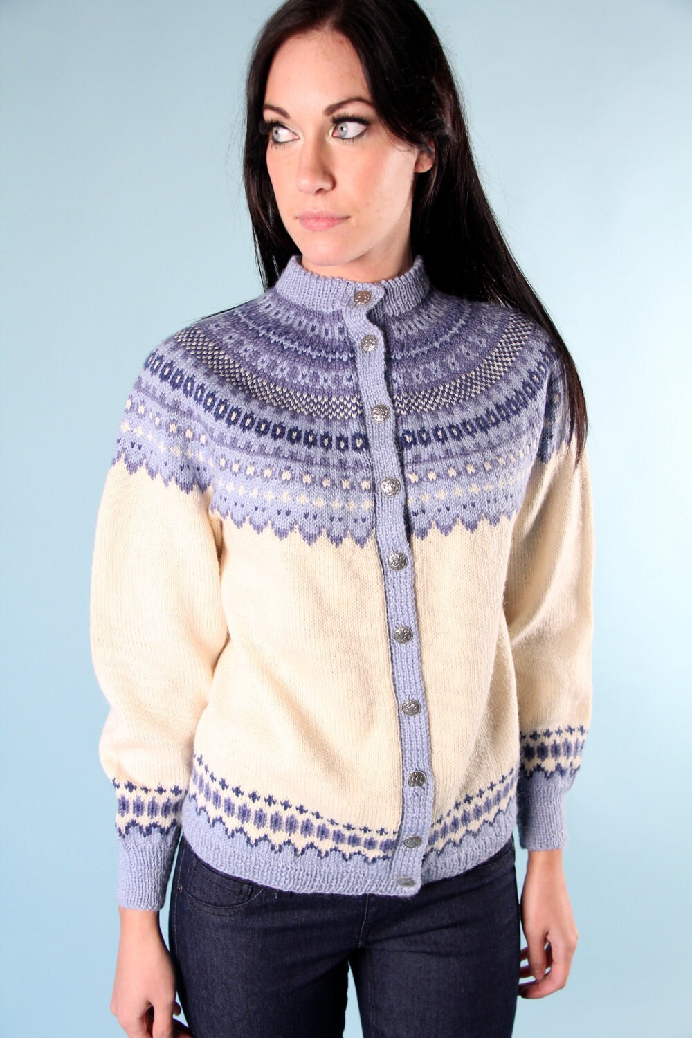 Vintage Norwegian Nordic Wool Cardigan Sweater Norway Ivory Etsy