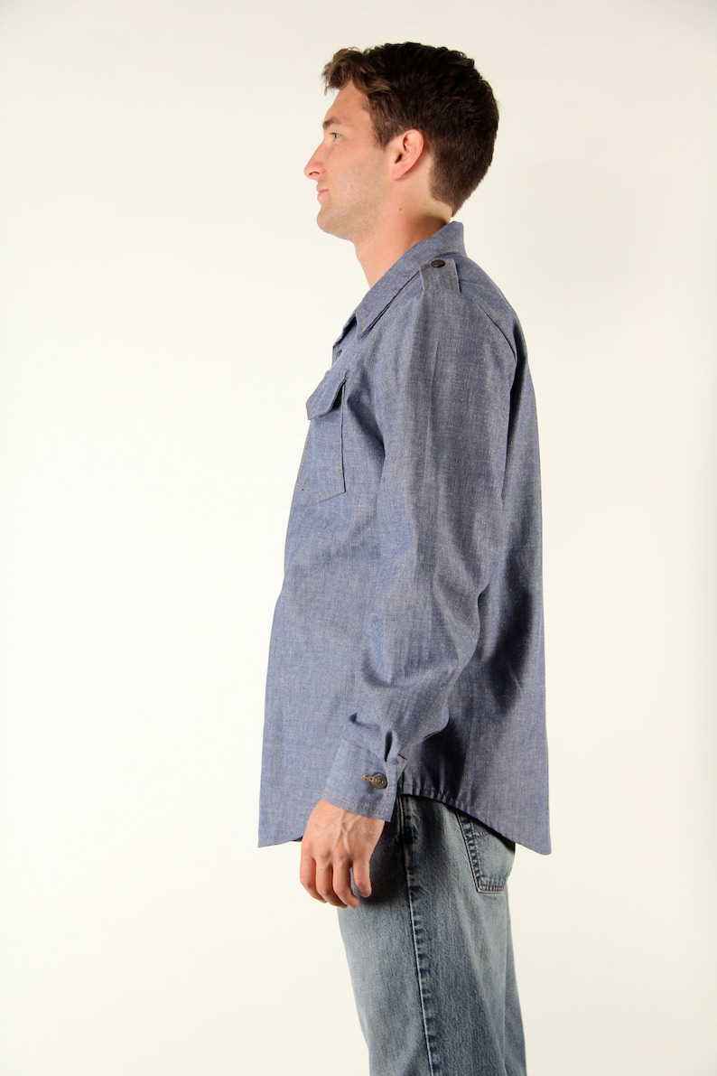Vintage Denim Shirt American Long Sleeve L Brass Buttons