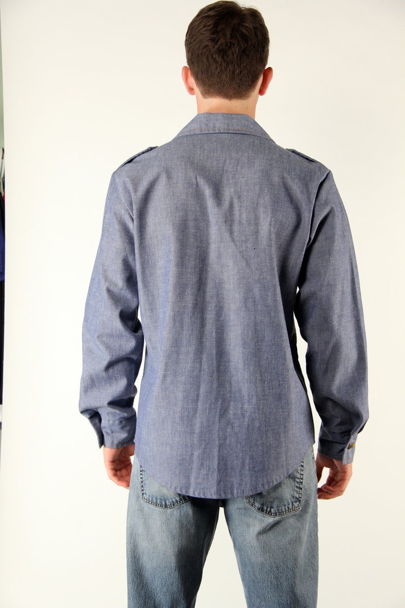 Vintage Denim Shirt American Long Sleeve L Brass Buttons