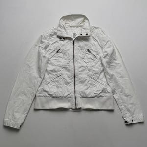 Y2K White Bomber Jacket Women Zip Up Lightweight Moto Jacket Casual Outerwear