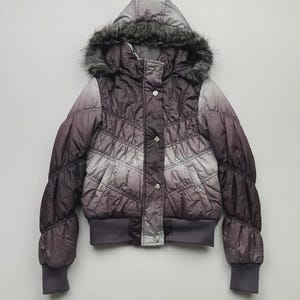 Vintage Gradient Cropped Jacket With Faux Fur Hood