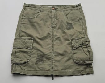 Vintage Olive Green Cargo Mini Skirt Women’s Utility Pocket Military Style Y2K