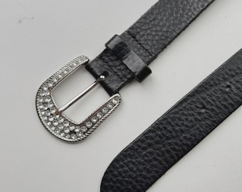 Vintage Unisex Black and Silver Minimaliste Leather Belt  display picture 1