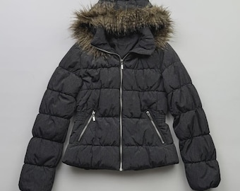 Vintage Cropped Faux Fur Hood Jacket