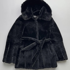 Vintage Hooded Real Sheepskin Coat With Belt