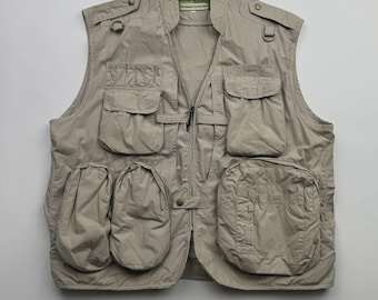 Worn Vintage Fujifilm Tan Cotton Cargo Vest . Fuji Photo Film . XL