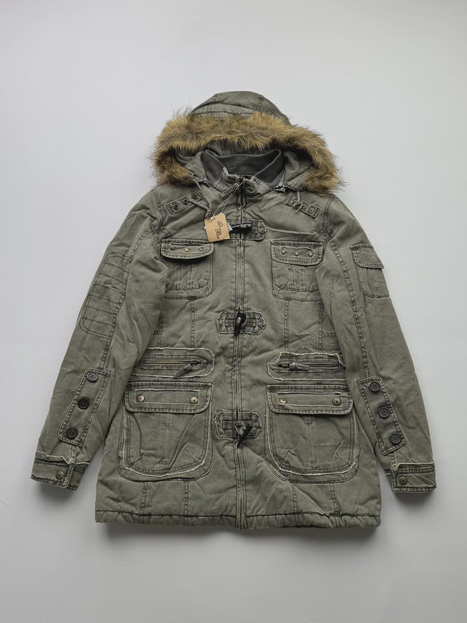 フェイクファーフード付きヴィンテージウォッシュジャケット - Etsy 日本