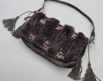 Vintage Suede/Real Fur Handle Bag