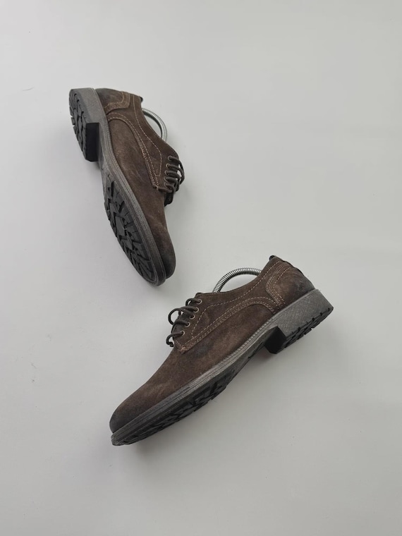 Vintage Brown Real Suede Lace Up Shoes Men's Casual Derby Style Y2K