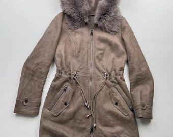 Vintage Hooded Real Sheepskin Parka