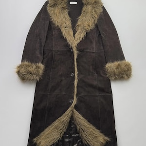 Vintage Suede Leather Jacket With Faux Fur Details