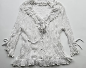 Vintage White Ruffle Blouse Romantic Boho Top Lace Trim Y2K Cottagecore Women's Shirt