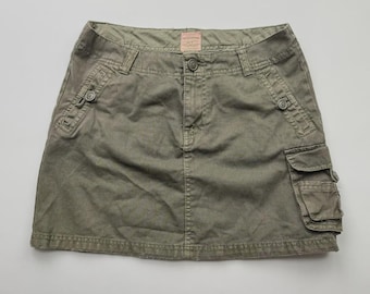 Vintage Cargo Mini Skirt Olive Green Utility Y2K Casual Women's Pocketed Retro Style