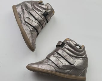Vintage Gold High Top Sneakers Metallic Wedge Platform Y2K Women's Shoes Retro Streetwear