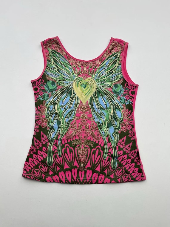 Vintage Graphic Tank Colorful Butterfly Print Sleeveless Top Y2K Boho Festival Shirt