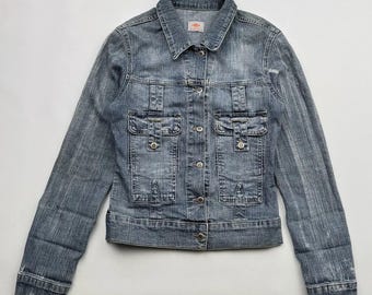 Vintage Denim Women’s Blue Jacket Y2K Cropped Trucker Faded Retro Jean Jacket