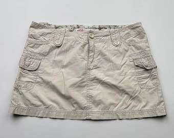 Vintage White Cargo Mini Skirt Women's Low Rise Utility Pocket Y2K Casual Skirt