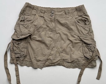 Vintage Cargo Mini Skirt Beige Utility Low Rise Y2K Pocket Women's Streetwear Skirt