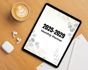 5-Year Monthly Planner 2025-2029, Digital Download, Printable PDF, Long-Term Organization, Monthly and Yearly Overview, Contact list, Canva