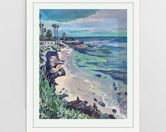 Painting of The Cove, La Jolla California, Wall art in multiple sizes, Comes framed or as a print