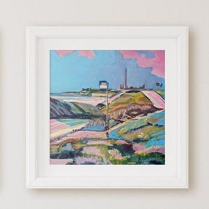 San Diego wall art, Sunset painting of TerraMar beach,  Carlsbad, North County California Coastal bluffs, Pink art, print or canvas
