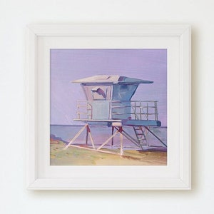 Encinitas Beach art, Moonlight Beach, San Diego, California, Art print of Lifeguard tower, coastal beach themed decor, ready to hang option