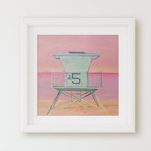 San Diego Wall art, Oceanside, California Surf Decor, Lifeguard Tower 5 , Coastal art, high quality, Painting of sunset, Oceanside art print