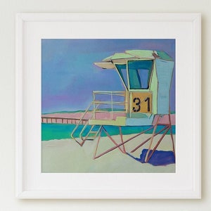 La Jolla lifeguard tower wall art, Tower 31 at La Jolla Shores with Scripps pier in back ground. Variety of options to choose from.