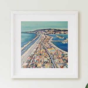 Mission Boulevard print, Mission Beach and Mission Bay wall art, La Jolla and Pacific Beach are shown in the background of this wall decor