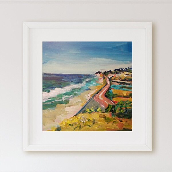 Del Mar Print, Ocean View, Historic Hwy 101 winding from Torrey Pines to Del Mar. California Coastal Art. Great gift., Christmas Gift