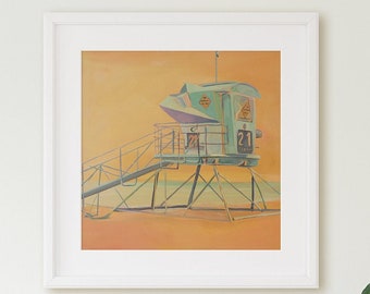 Wall art print of Beach Lifeguard Tower in Carlsbad, California. You can order framed or unframed, Beach art for your home., Christmas Gift