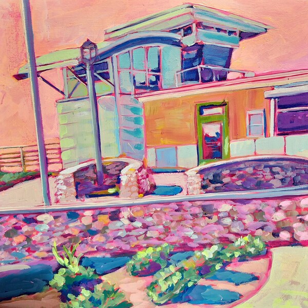 Original painting of Lifeguard tower, Wall art of La Jolla California,  located by the Children's Pool in La Jolla, San Diego, Ready to Hang